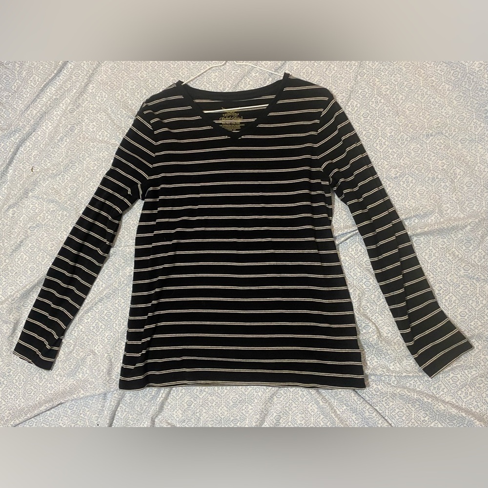 Faded Glory Black and White Striped Blouse